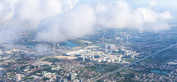 蓝天白云航拍城市建筑风景图片
