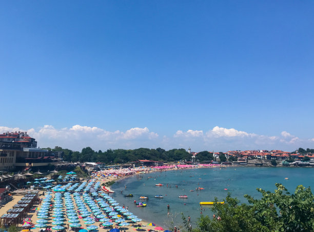 城市,都市风景,保加利亚,城市沙滩,顶部,海港,环境,天气,伞,海岸线
