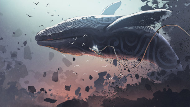飞翔空中幻想鲸鱼插画