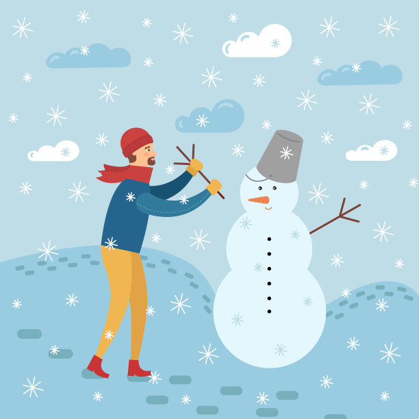 卡通冬季堆雪人插画