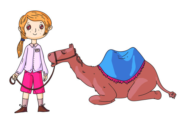 女孩和动物矢量插画