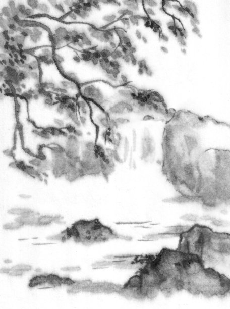 高山流水水墨画