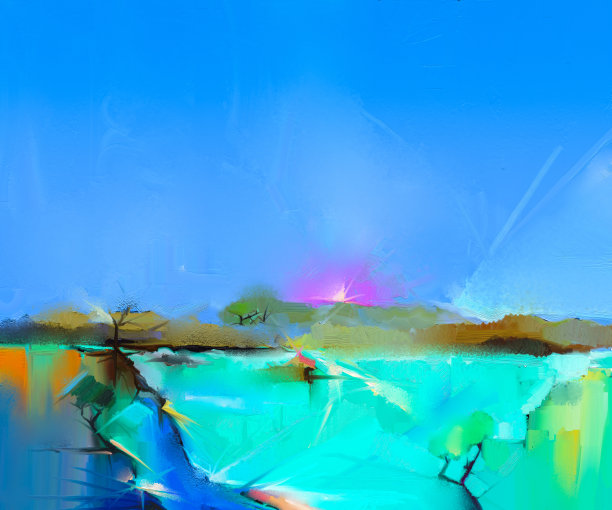 彩色山水油画