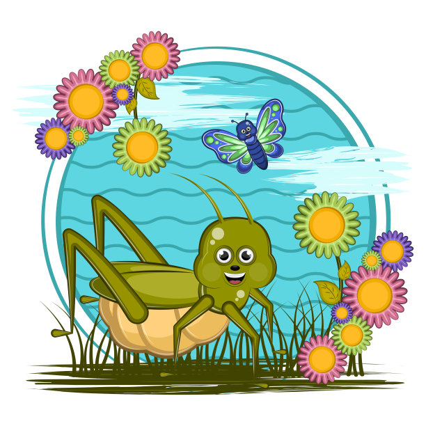卡通昆虫花园蜜蜂蝴蝶矢量图