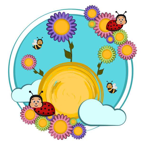 卡通昆虫花园蜜蜂蝴蝶矢量图