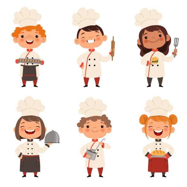 卡通男孩女孩,小厨师,美食