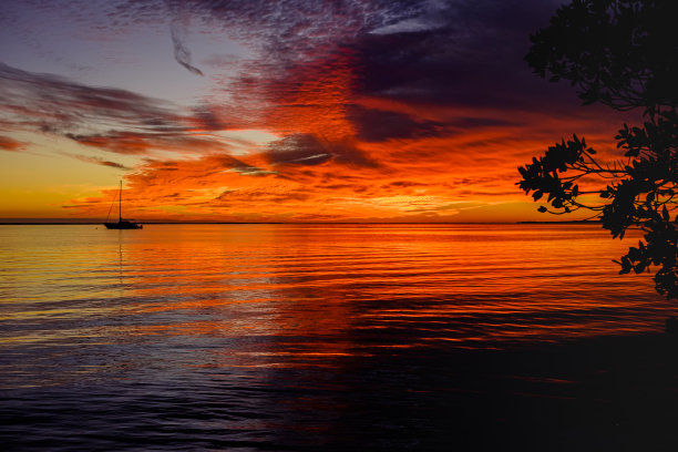 海滨生活黄昏海边夜景