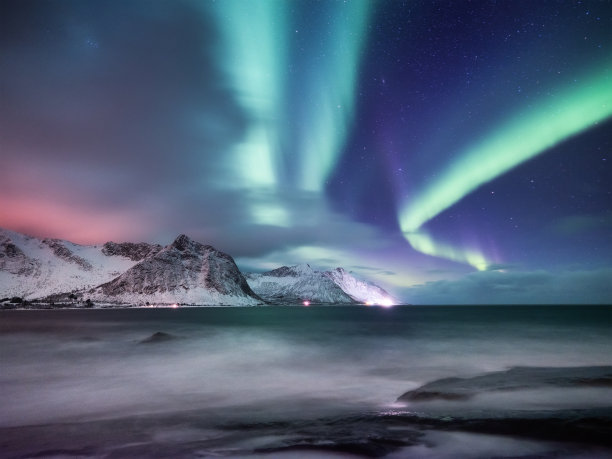 群山大海天空夜景风景