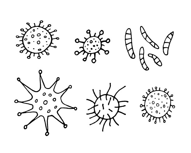 细菌病毒图标集。草图