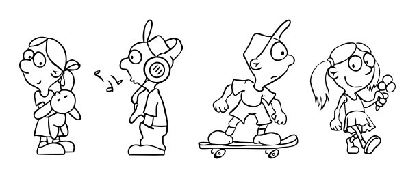 卡通男孩滑板