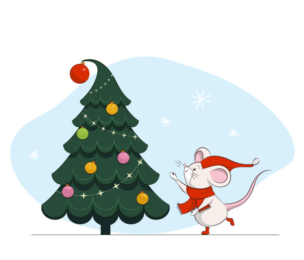 卡通圣诞树和老鼠