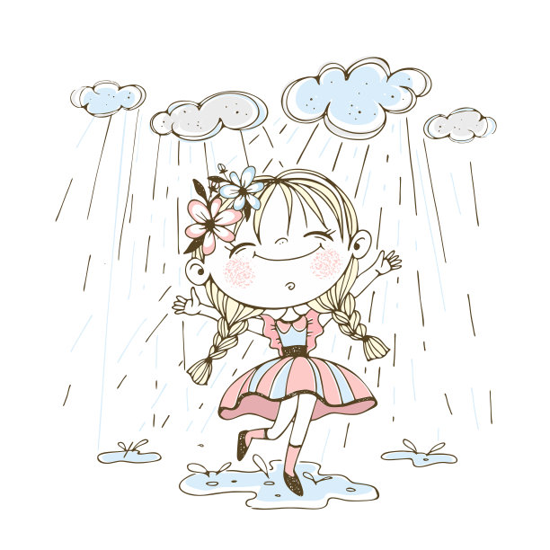雨中撑伞的女孩