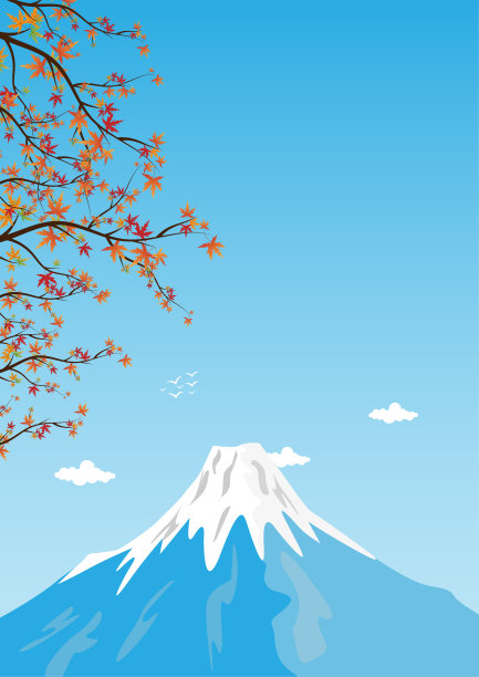 富士山樱花插画