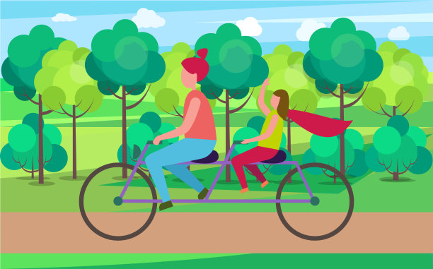 在公园里骑自行车的家人