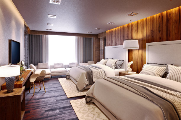 现代酒店大床房设计效果图