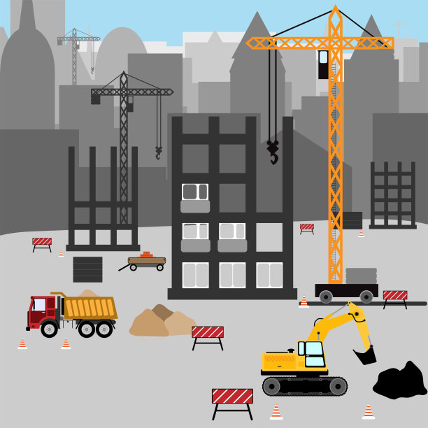 挖掘机和楼盘建设