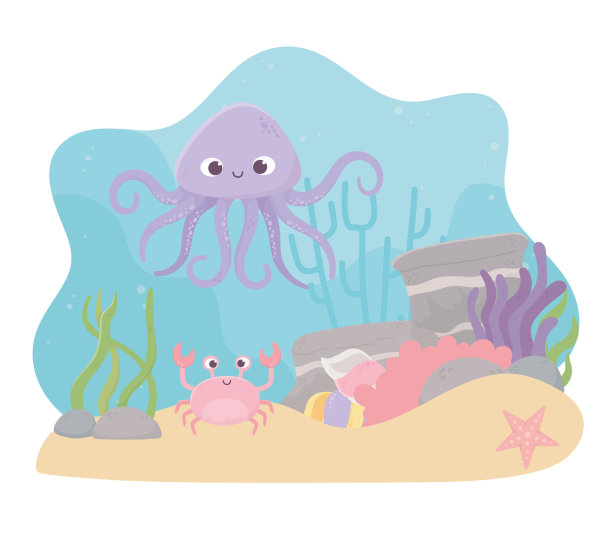 海鲜 螃蟹 鱼 水母 海草 水