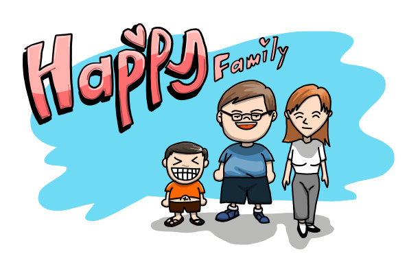 幸福一家人卡通设计插图