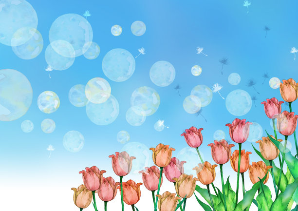 水彩春季花园花卉植物插画