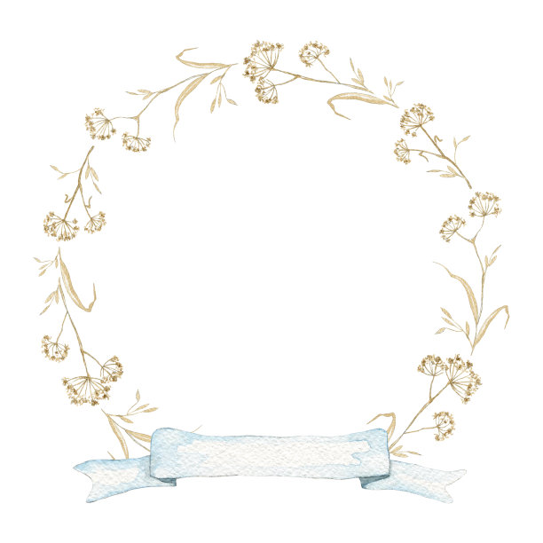 水彩花卉花环花框婚礼花束