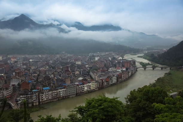 蓝天白云航拍城市建筑风景图片