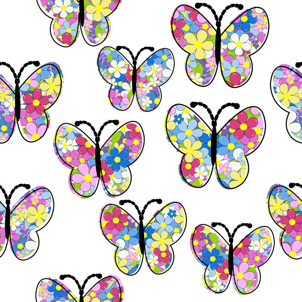 四方连续彩色蝴蝶图案