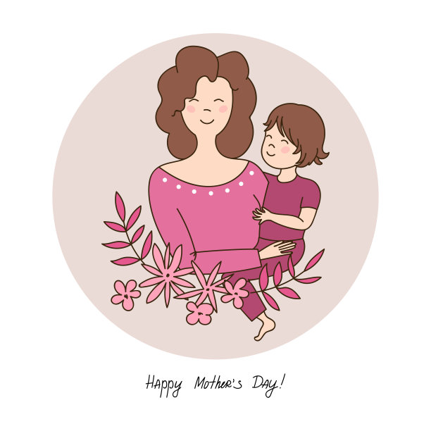 妈妈抱着孩子的母亲节矢量插画