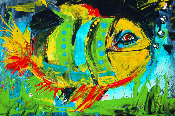 鱼抽象油画