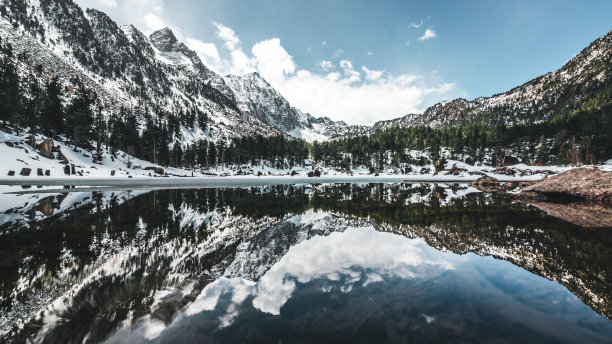 群山森林湖水天空风景