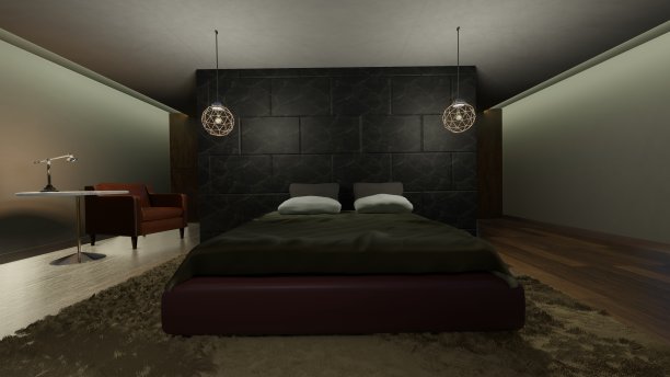 现代卧室场景 3d效果图