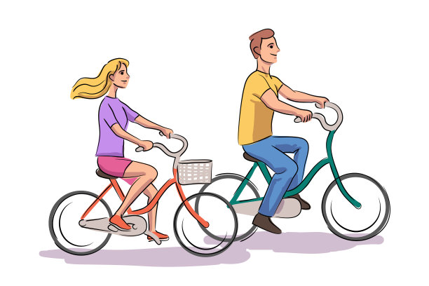 自行车卡通情侣