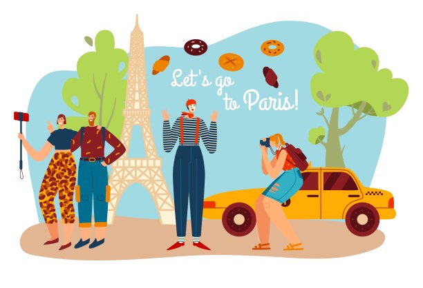 法国插画法国矢量旅游