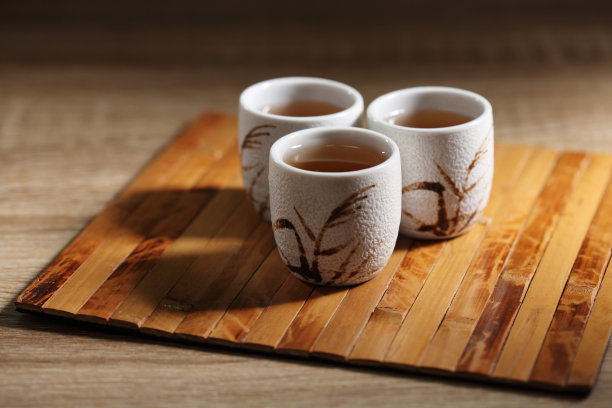 红色茶具国风传统背景素材