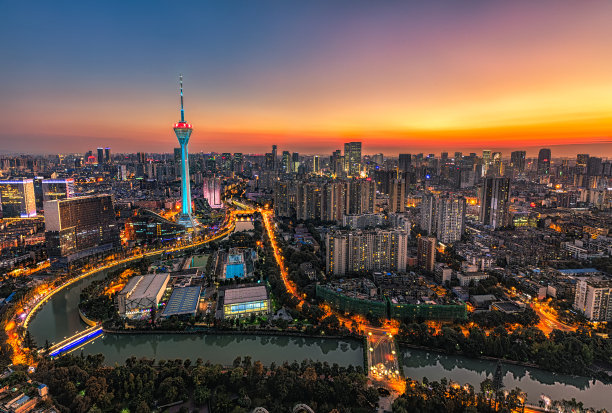 俯瞰成都市中区夜景