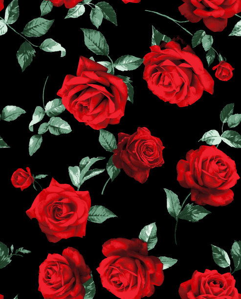 复古红玫瑰图案