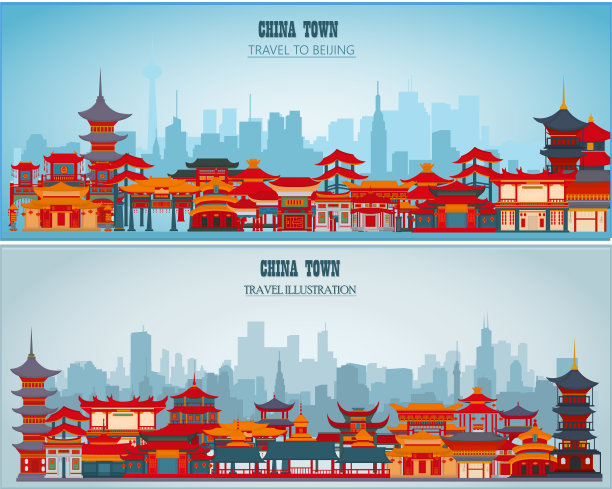 蓝色中国矢量旅游海报