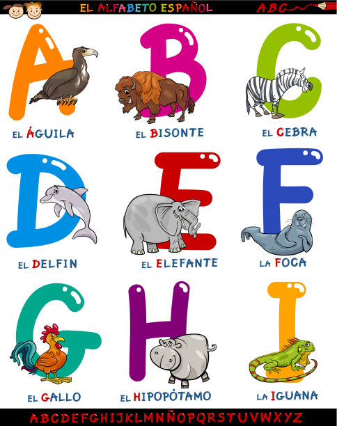 字母,动物主题,动画片,可爱的,文字,英文字母b,英文字母i,字母表次序