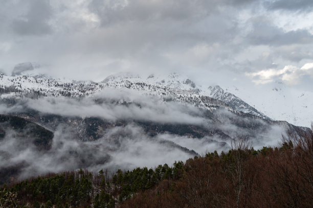 大山冬景,光芒,高山,山峰