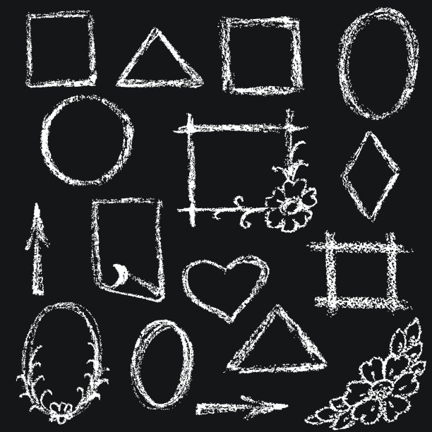 粉笔,边框,分离着色,白色,手指框,图像,装饰物,矢量,粉笔画,花