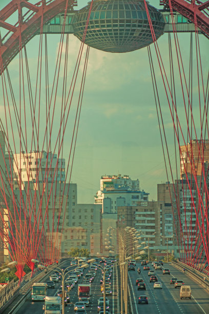 航拍城市大桥建筑群风景