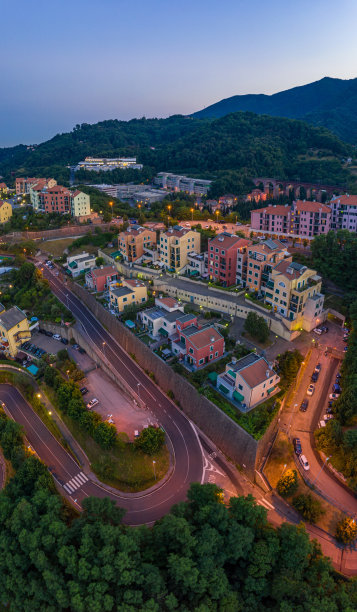 黄昏住宅小区鸟瞰