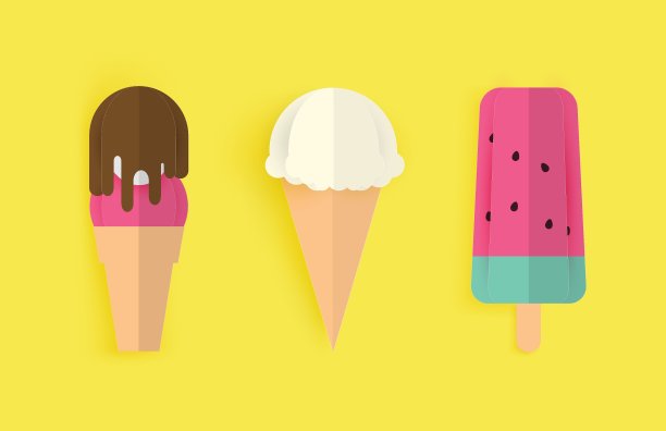 夏季这里的概念与明亮的颜色冰淇淋