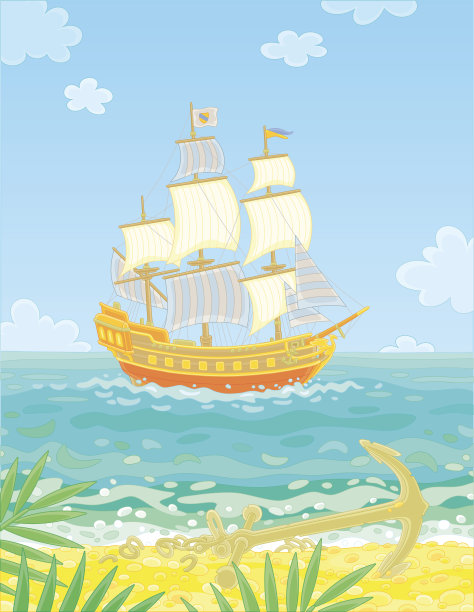 卡通大海帆船