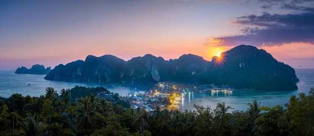 群山大海天空夜景风景