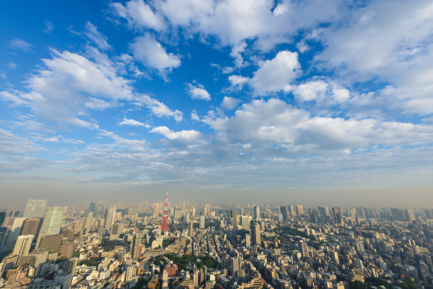 蓝天白云航拍城市建筑风景图片