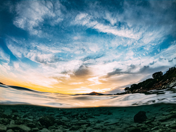 夕阳水纹湖泊波纹