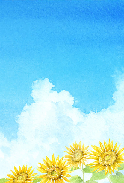 清新蓝天白云向日葵插画手机壁纸
