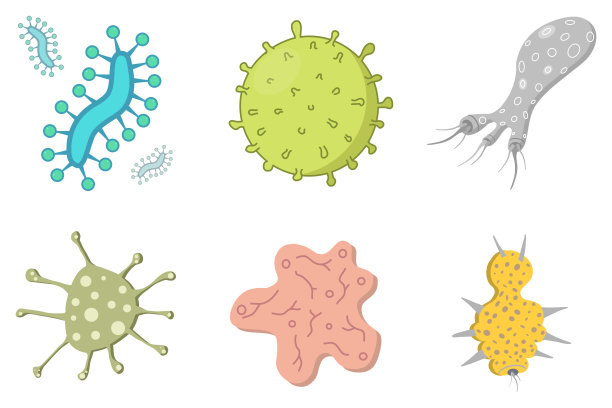 细菌病毒图标集。草图