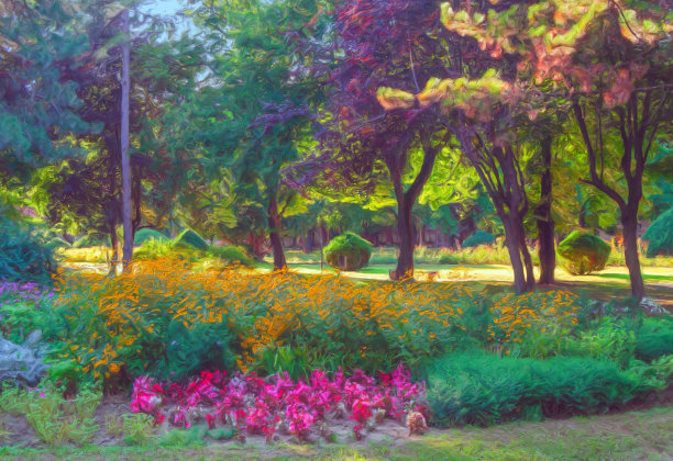 花草地风景油画