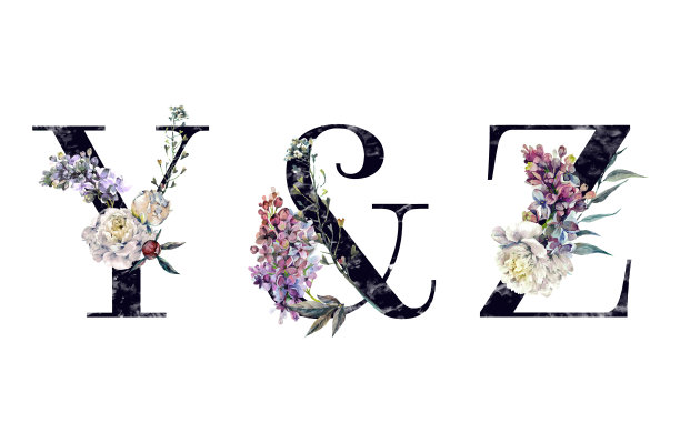 水彩花卉花环字母婚礼装饰